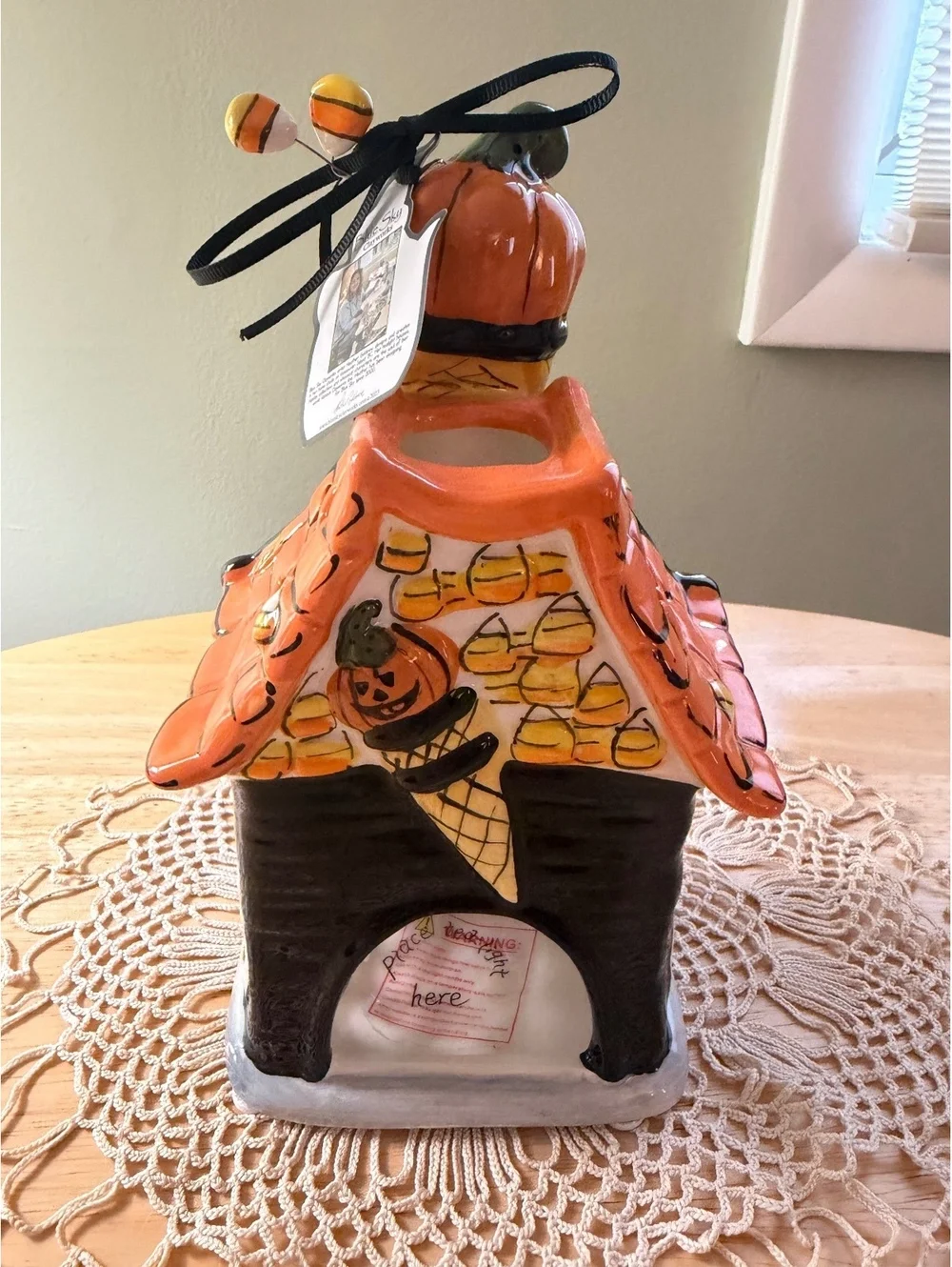 Blue Sky Clayworks Halloween Pumpkin Ice Cream Parlour Ceramic Candle Holder